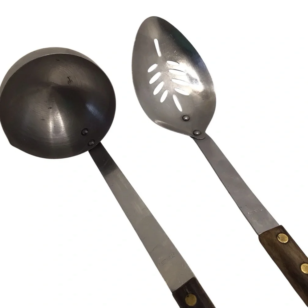 Vintage Stainless Steel Utensil Set Ladle Serving Spoon Wood Handle Japan 12”